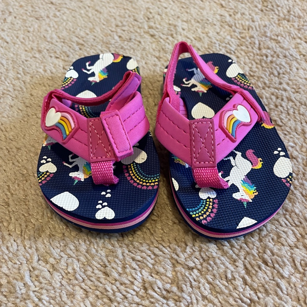 Unicorn Baby Girl Flip Flops Size 5-6